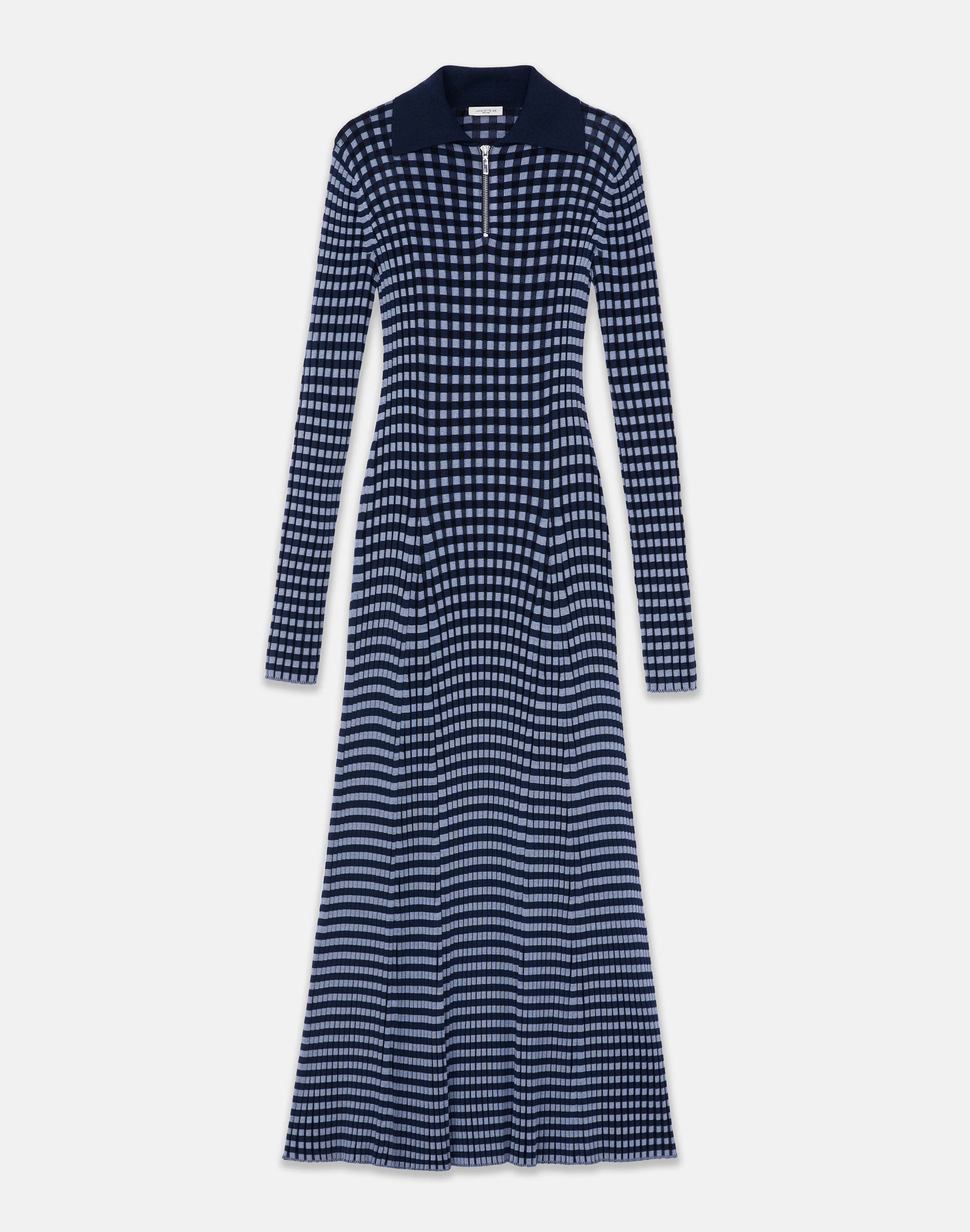 Gingham Responsible Matte Crepe Collared Half-Zip Dress
