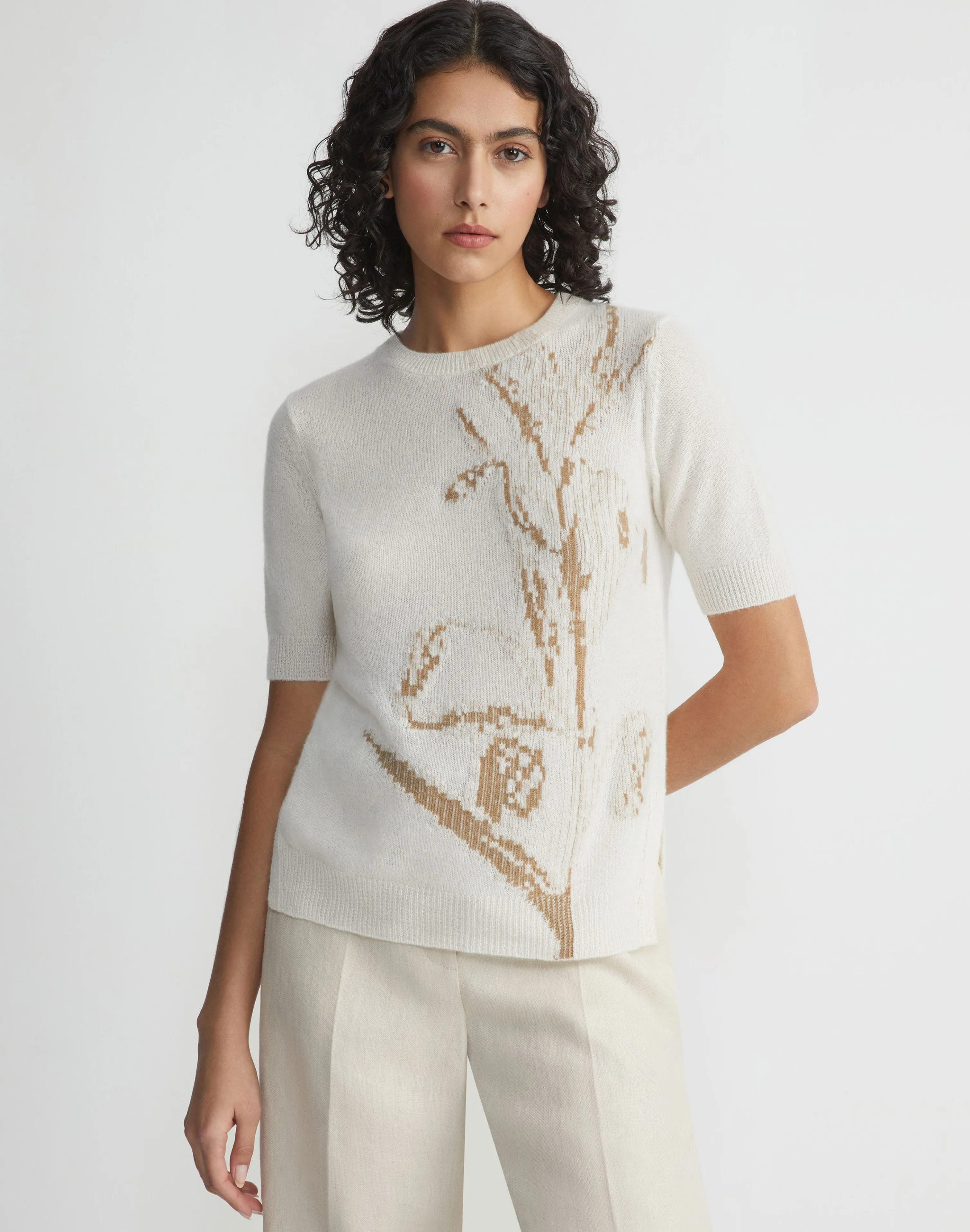 Eco Flora Jacquard Cashmere Crewneck Sweater