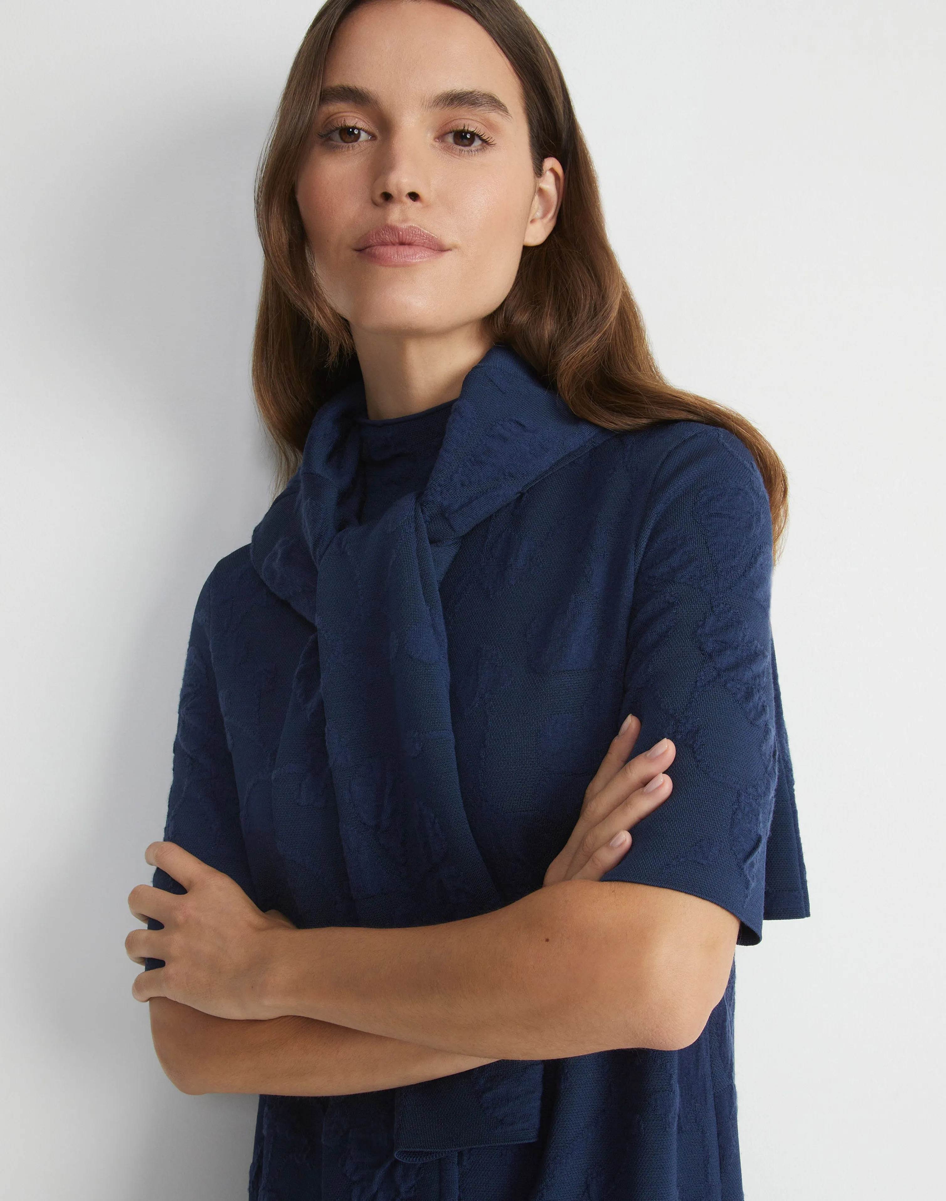 Flora Jacquard Responsible Fine Gauge Merino-Viscose Sweater Dress