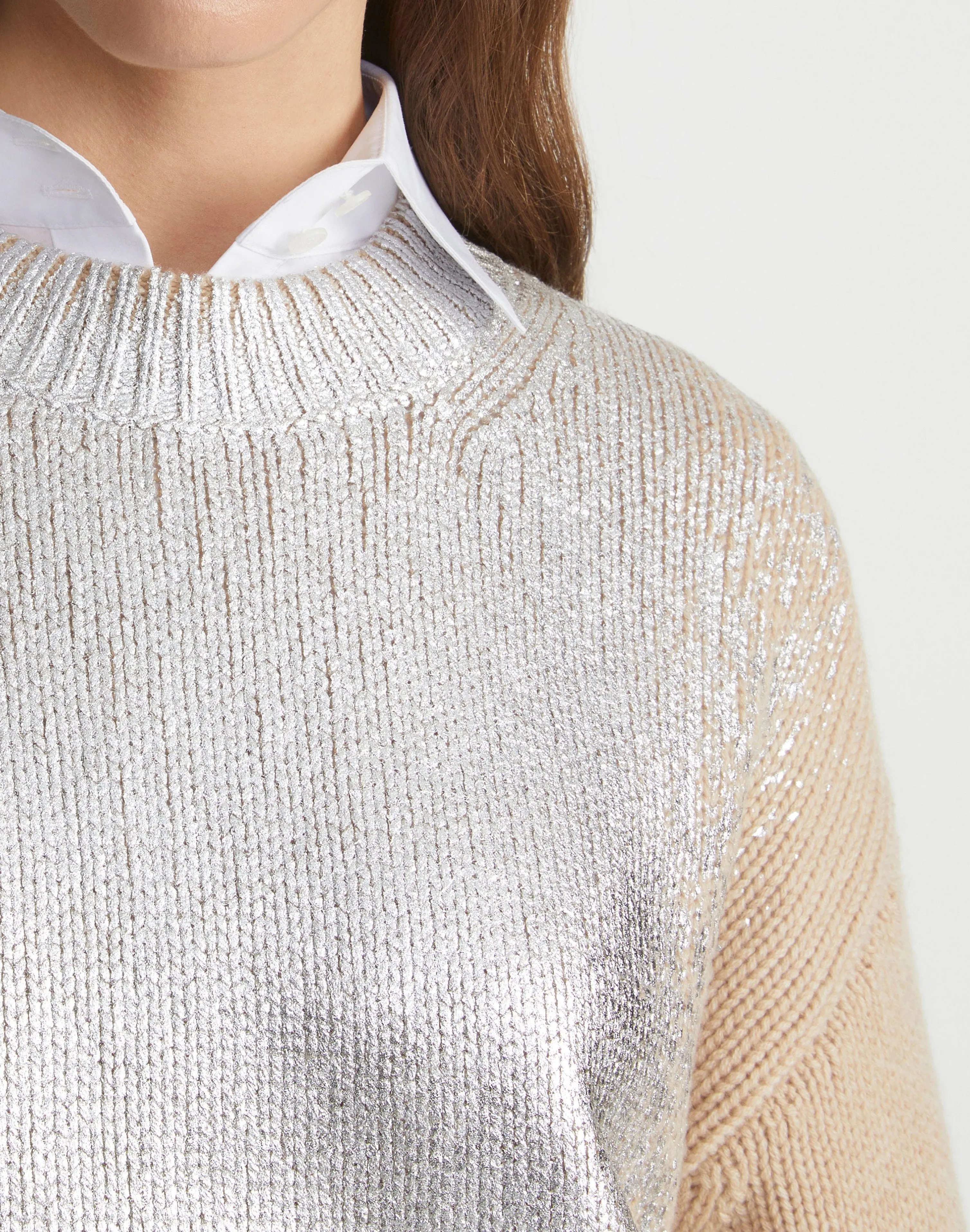 Metallic Foil Print Cashmere Crewneck Sweater