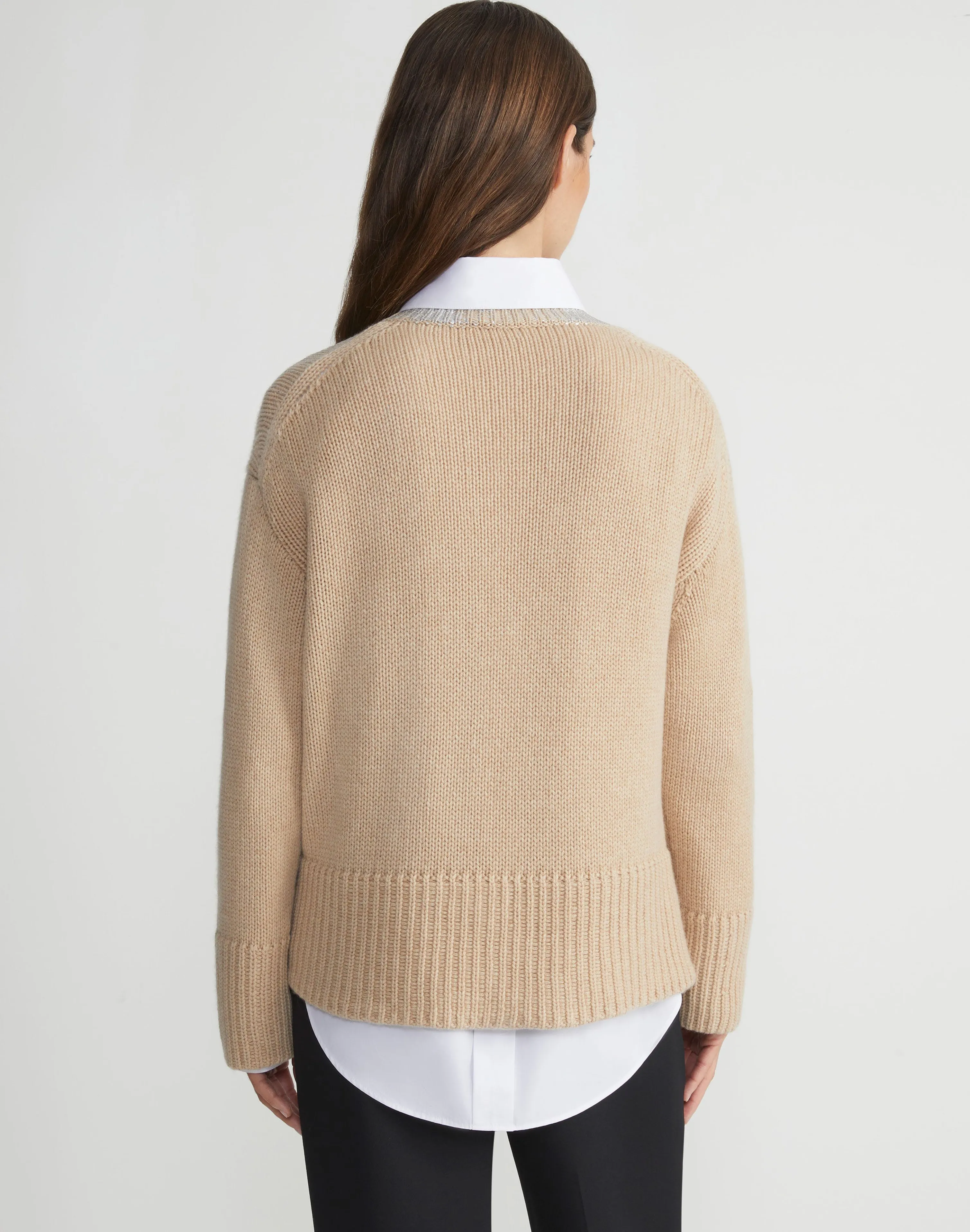 Metallic Foil Print Cashmere Crewneck Sweater