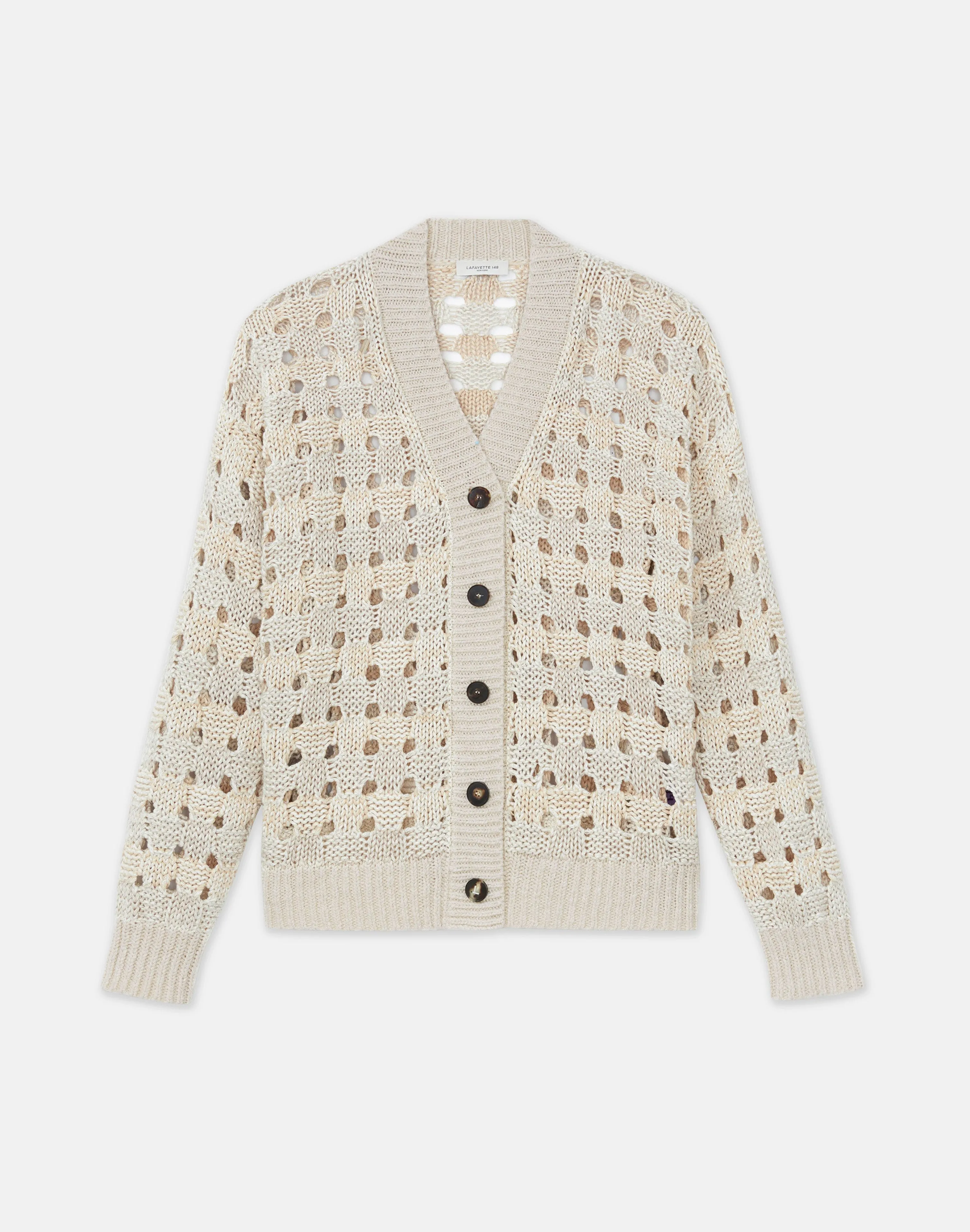 Gingham Sustainable Linen-Silk Chainette Open Stitch Cardigan