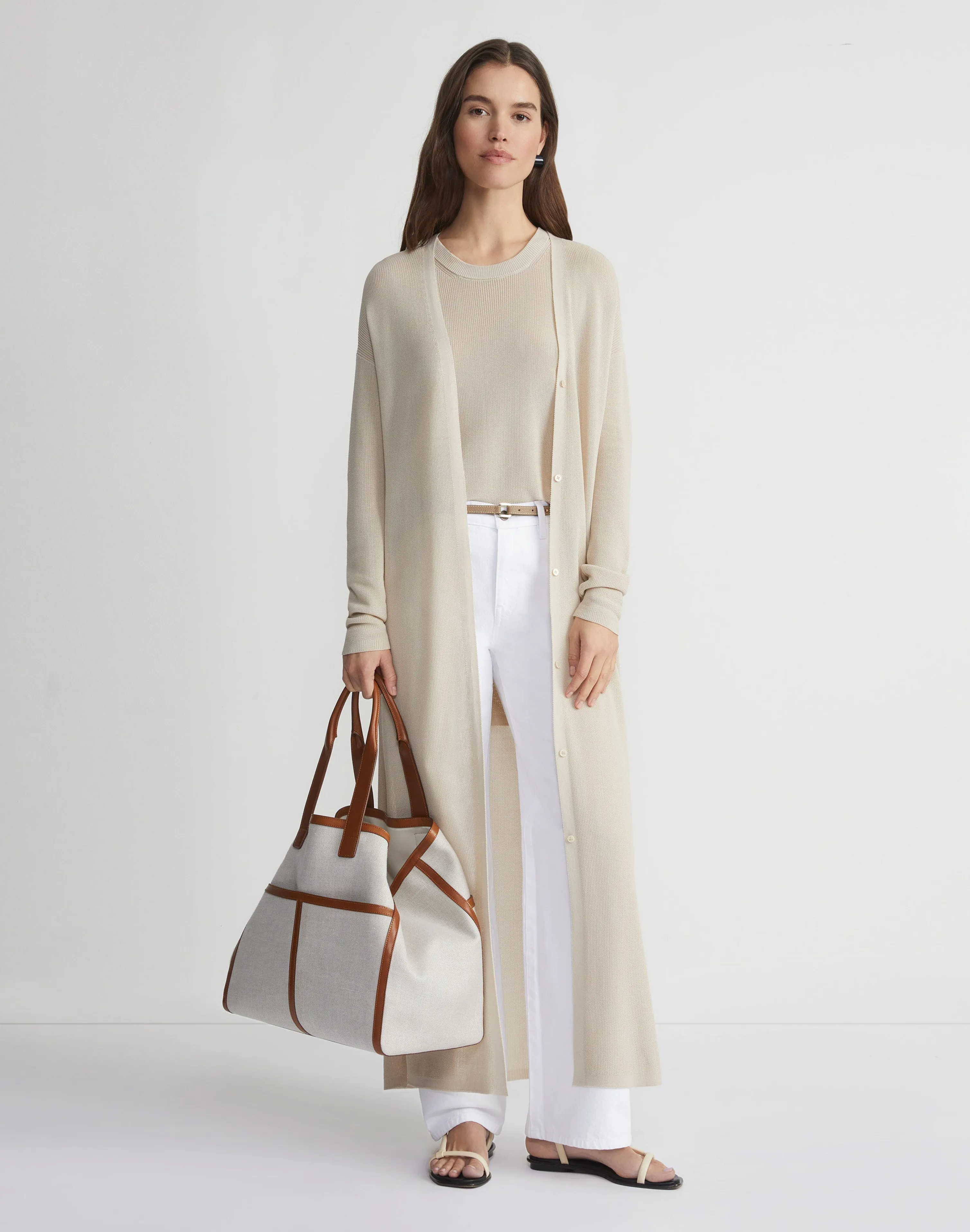 Mercerized Cotton Ribbed Duster Cardigan