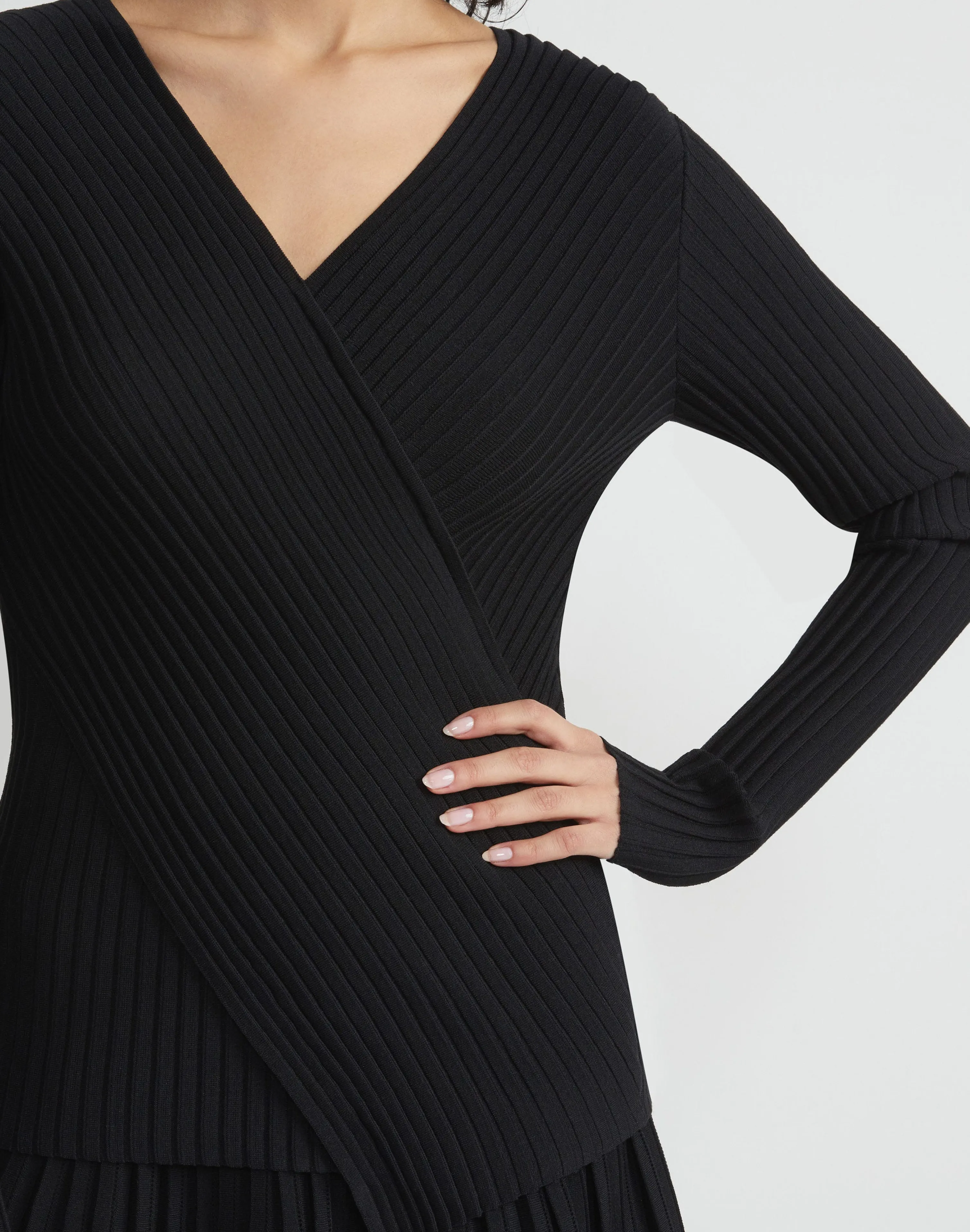 Finespun Voile Pleat Stitch Crossover Sweater