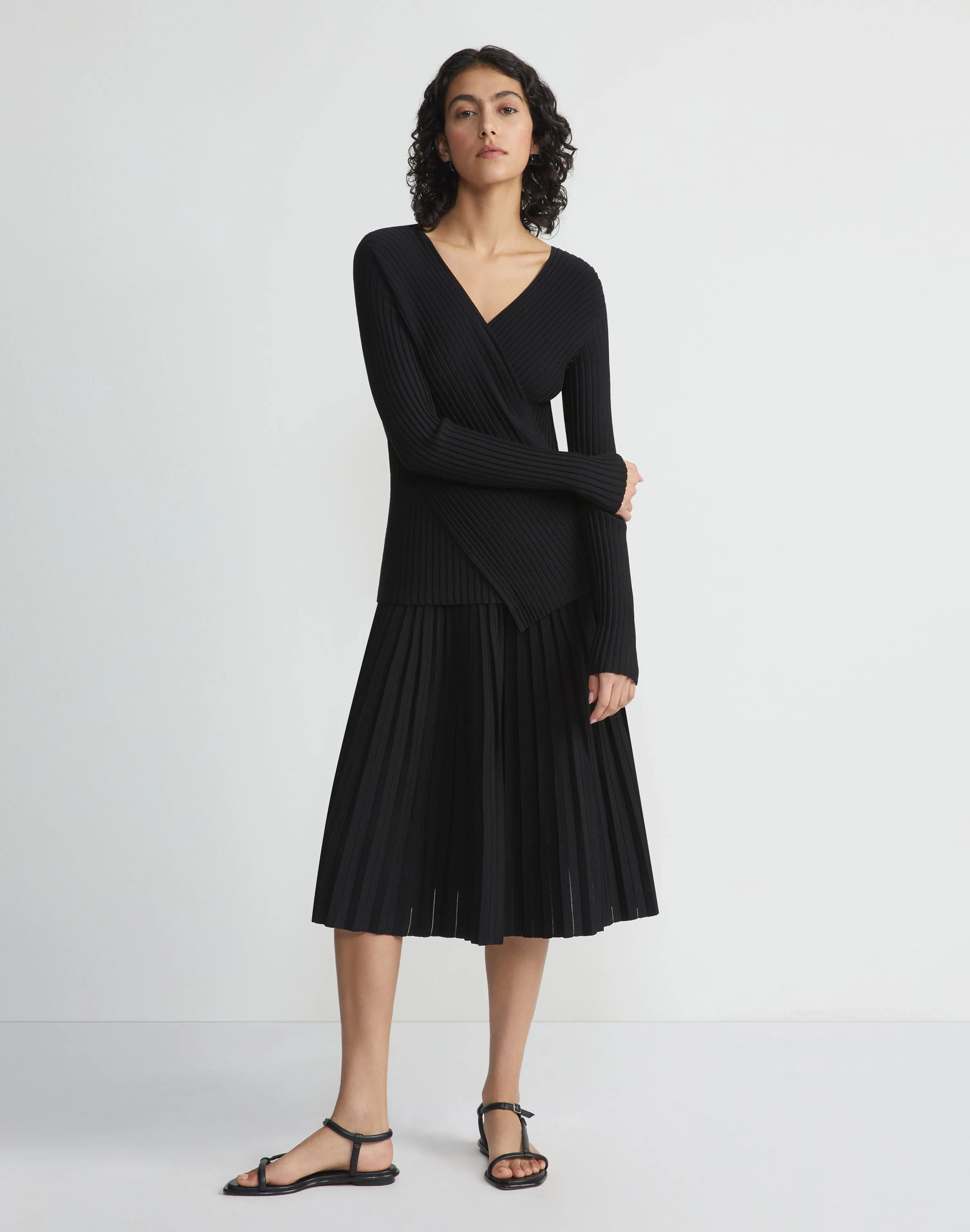 Finespun Voile Pleat Stitch Crossover Sweater
