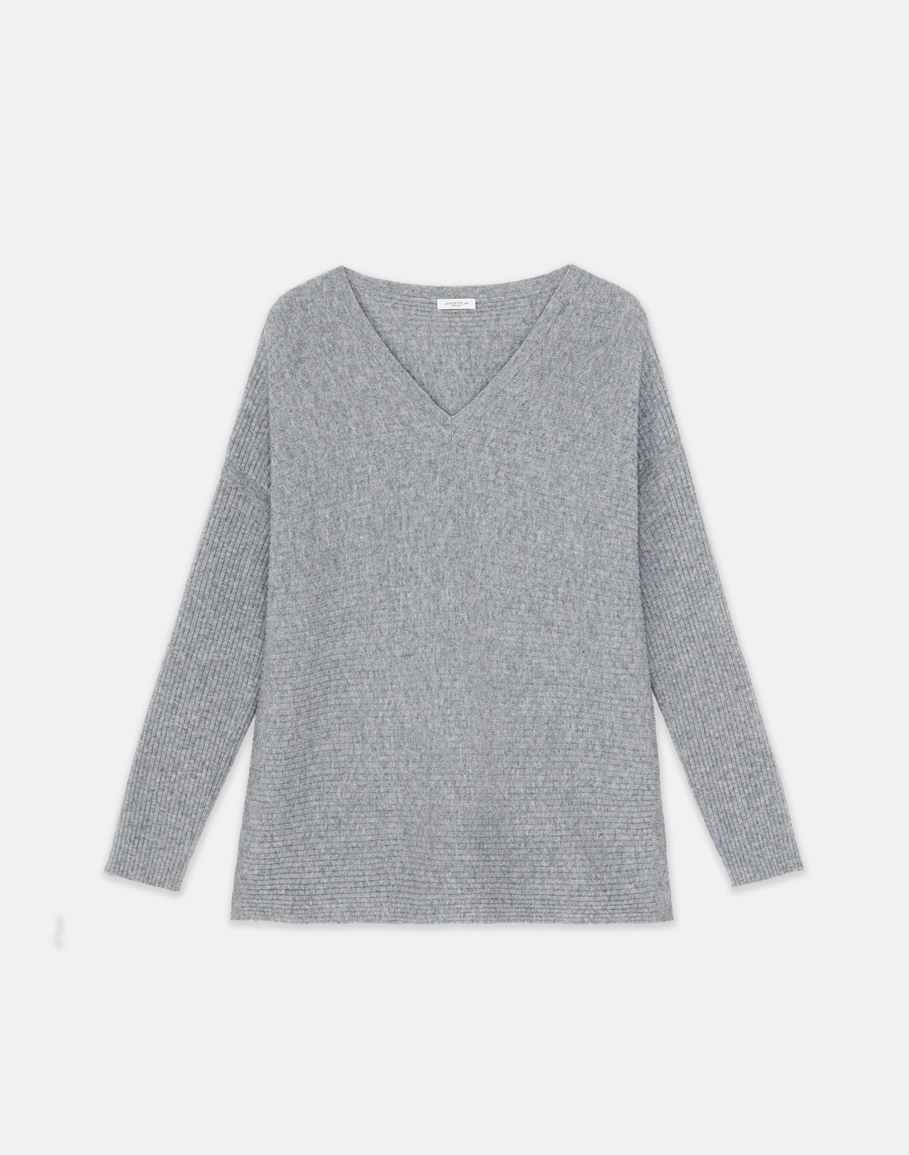 Wool-Cashmere Ribbed V-Neck Sweater